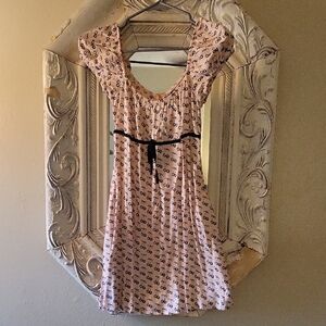 Motel Pink Mini Dress with Black Cherries